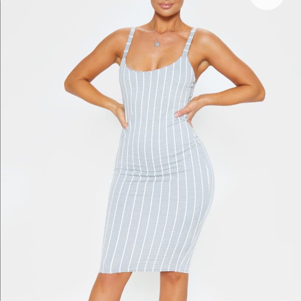 Grey Striped Midi Dress